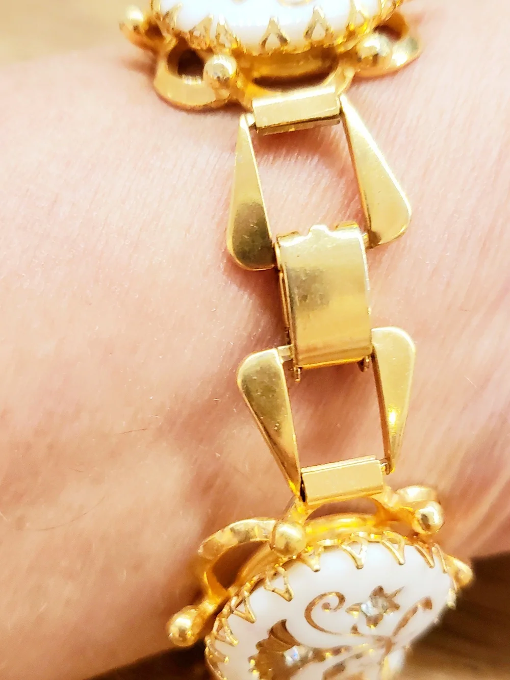 Gold and White Floral Accent Bracelet - Women Jewelry